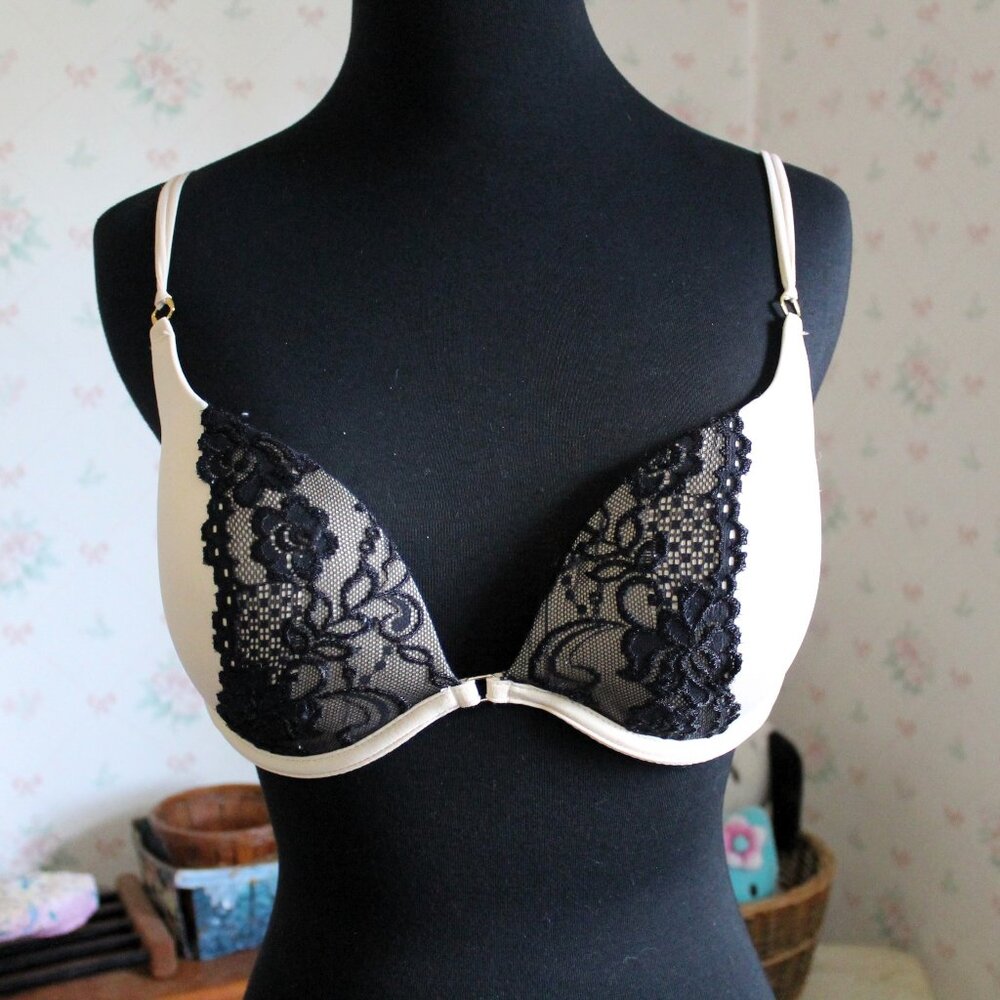 Daisy Fuentes Push-Up Bra, Beige & Black Lace, 36D